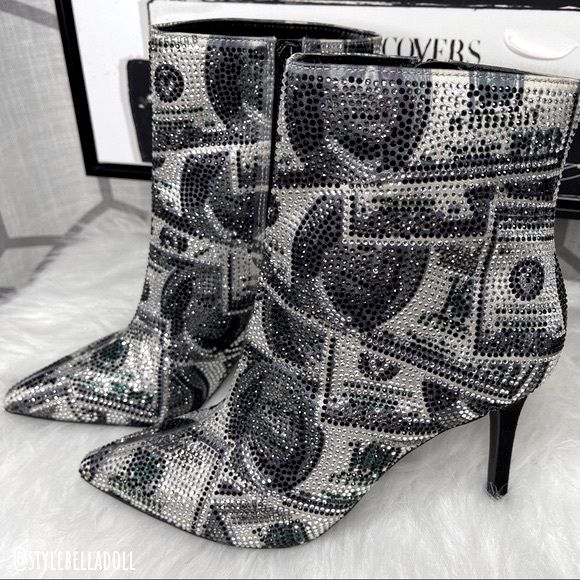 🆕 All About The Benjamins Money 💴 Bling Rhinestone Booties Boots - Picture 16 of 17